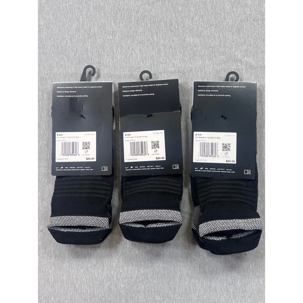 3 Pair Nike Spark Running‎ Socks No Show Cushioned Black Grey M 8-9.5 W 9.5-11